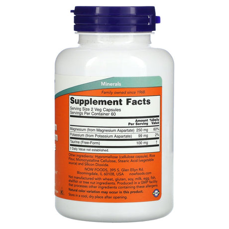 NOW Supplements, Magnesium & Potassium Aspartate with Taurine, Heart Health*, 120 Veg Capsules