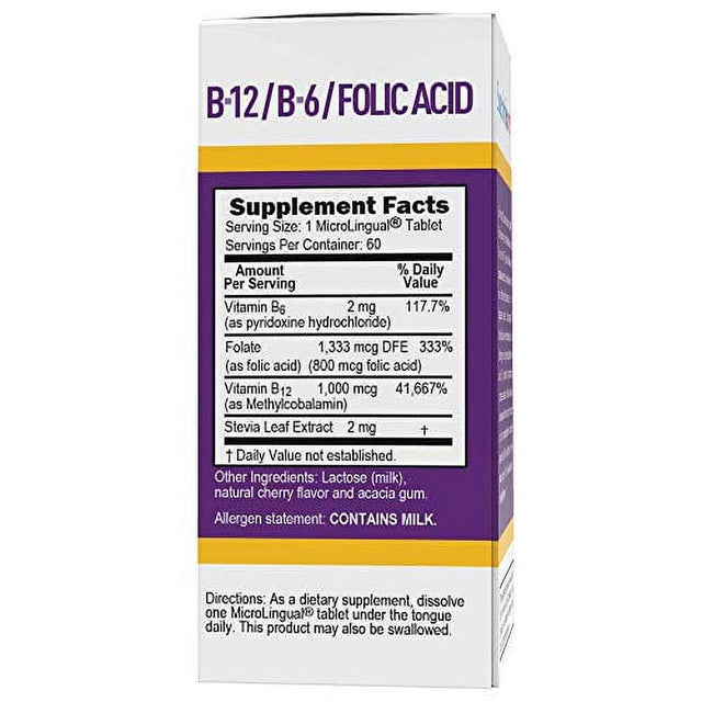 Superior Source No Shot Vitamin B12 Methylcobalamin (1000 Mcg), B6, Folic Acid, Quick Dissolve Sublingual Tablets, 60 Ct, Increase Energy, Healthy Heart, Boost Metabolism, Stress Support, Non-Gmo