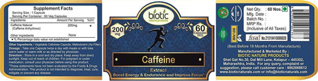 Biotic Natural Caffeine 200Mg Supports Energy Endurance & Focus - 60 Veg Capsules