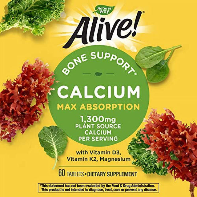 Natureâ€™S Way Alive! Calcium Bone Support*, Max Absorption, Plant Source Calcium, 60 Tablets