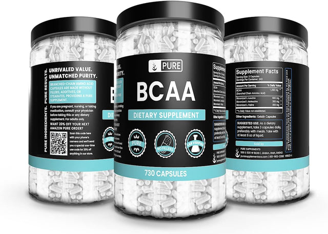 Pure Original Ingredients BCAA (730 Capsules) No Magnesium or Rice Fillers, Always Pure, Lab Verified