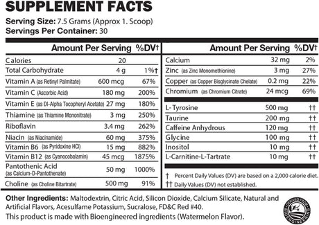 Energy Powder Drink - Energy Boost Drink Mix - Sugar-Free Energy with Antioxidants - Morning Kickstart and Sports Nutrition Endurance Product - 30 Servings, Watermelon, 8 Ounces