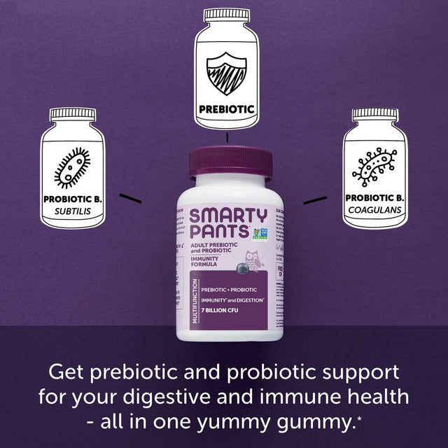 Smartypants Adult Prebiotic & Probiotic Immunity & Digestive Health Gummy Vitamins - Blueberry - 60Ct