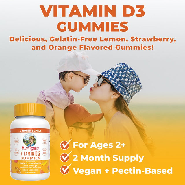 Maryruth Organics | Vitamin D3 Gummies for Adults & Kids | 2 Month Supply | Vitamin D Supplement for Bone Health | Vegan, Gluten Free | 60 Count