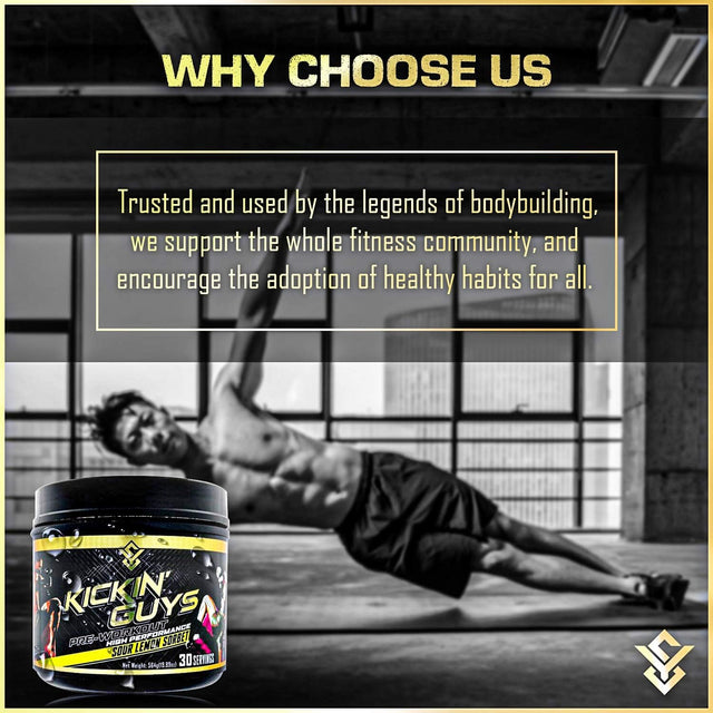 Kickin' Guys Pre Workout Powder Sports Nutrition Supplement - Explode Energy & Performance - Nitric Oxide, BCAA, Creatine, L-Glutamine, Beta Alanine, Natural Caffeine, Citrulline, Amino 30 Servings