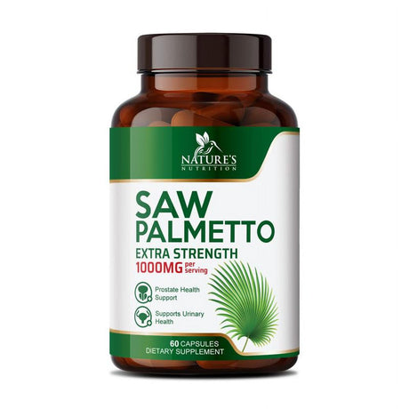 Saw Palmetto for Men - 1000 MG Saw Palmetto Extract - Men'S Herbal Prostate Health Support Supplement, Essential Nutrients from Non-Gmo Saw Palmetto Berries, Supplements for Men & Women, 60 Capsules