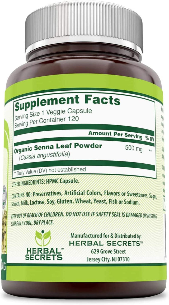 Herbal Secrets Natural Senna 500 Mg per Serving 120 Veggie Capsules | Non-Gmo | Gluten Free | Made in USA | Suitable for Vegetarian