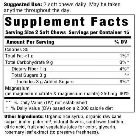 Megafood Relax + Calm Magnesium Soft Chews - Magnesium Supplement from Citrate and Malate - Gluten Free, Vegetarian & Made without Dairy & Soy - Grape Flavor - 30 Chews - Pack of 1 (15 Servings)