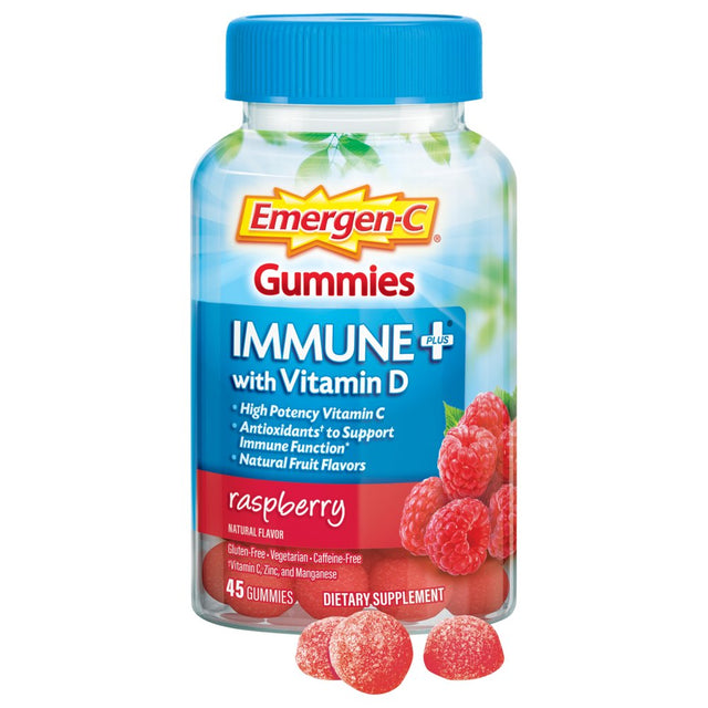 Emergen-C Immune plus Vitamin D and C Immune Gummies, Raspberry, 45 Ct