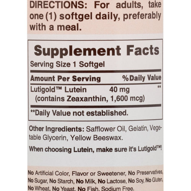 Puritans Pride Lutein 40 Mg with Zeaxanthin,60 Softgels, 60 Count