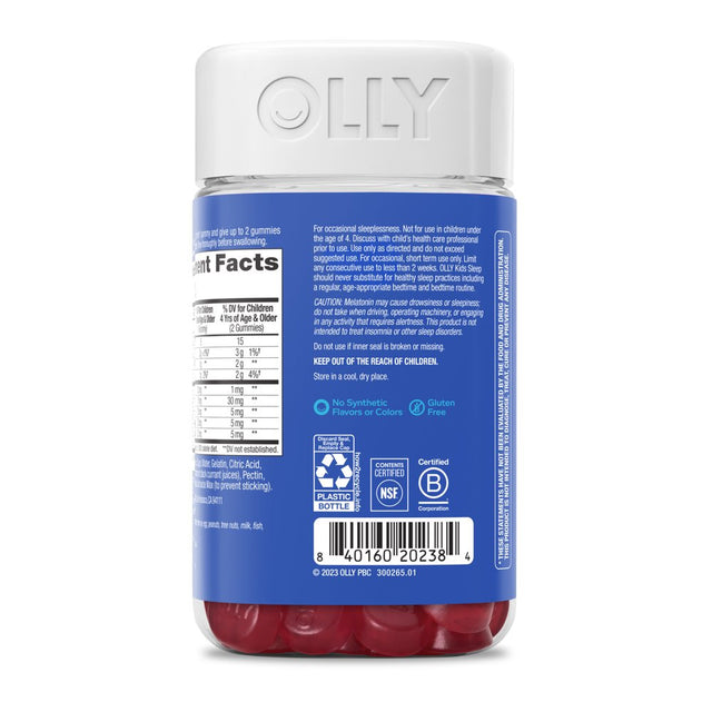 OLLY Kids Sleep Support Gummy Supplement, 0.5Mg Melatonin, L Theanine, Raspberry, 90 Ct