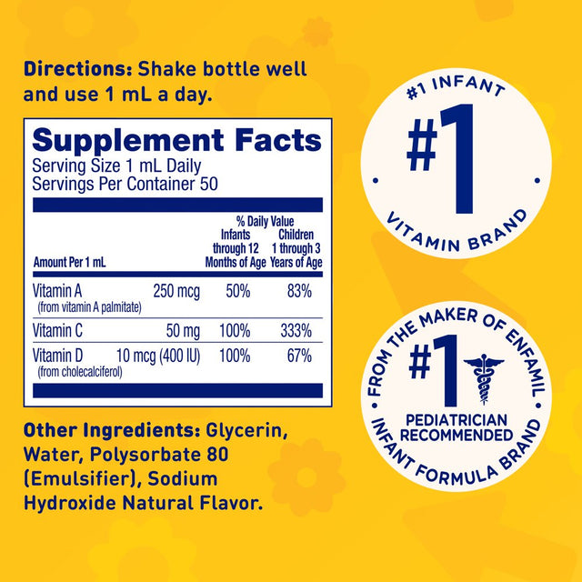 Enfamil Tri-Vi-Sol Vitamin A, C & D Multi-Vitamin Drops for Infants, Supports Growth & Immune Health, 50 Ml Dropper Bottle