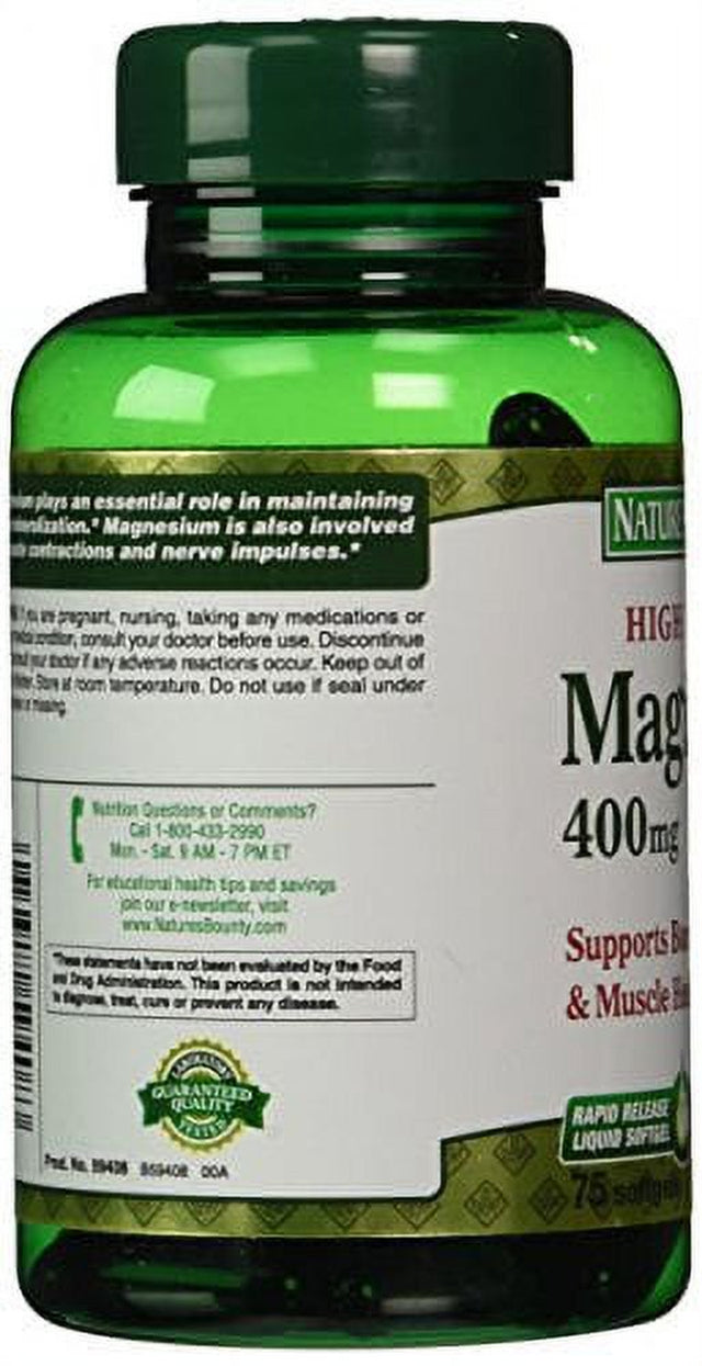 Nature'S Bounty Magnesium 400 Mg, 75 Softgels