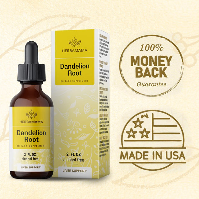 HERBAMAMA Dandelion Root Liquid Extract 2 Fl Oz- Organic Tincture for Immune Support