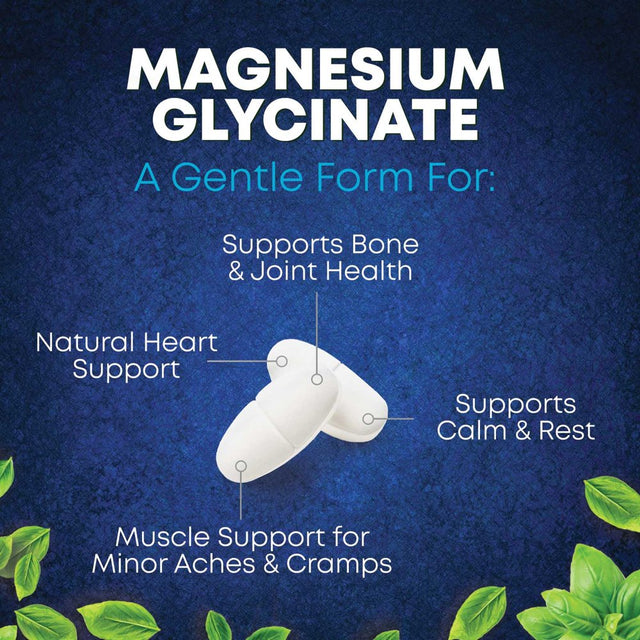 Magnesium Glycinate 250 Mg - Natural, High Absorption Magnesium Tablets Chelated for Muscle, Nerve, Bone & Heart Health Support - Gentle Form, Non-Gmo, Gluten Free, Vegan Supplement - 180 Tablets