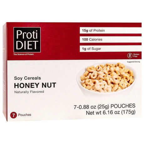 Protidiet High Protein Honey Nut Soy Cereal, 15G Protein, Low Calorie, Low Sugar, Low Fat, No Gluten Ingredients, KETO Diet Friendly, Ideal Protein Compatible, 7 Servings/Box