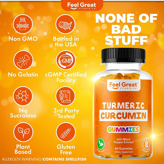 Turmeric Gummies | Turmeric Curcumin Extract | Chewable Turmeric Supplement | Vegan, Non-Gmo, Gluten Free | Support Joint Health & Inflammatory Responses