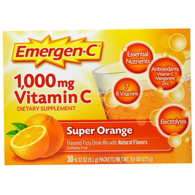 Emergen-C Vitamin C 1,000 Mg. Super Orange Flavor Drink Mix, 30 Packets