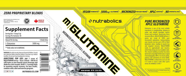 Micronized L-GLUTAMINE - 300G (60 Servings) - Unflavored - 100% Pure Micronized Glutamine - Supports Muscle Growth Increases Cell Volume Speeds Recovery - Anticatabolic Formula