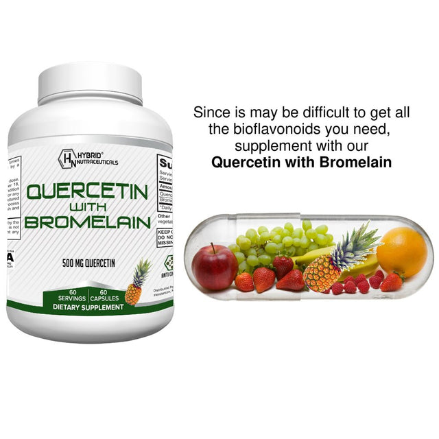 Hybrid Nutraceuticals Quercetin 500Mg with Bromelain - Advanced Immunity Support, Healthy Heart, Joint & Respiratory System, Non-Gmo - 60 Capsules