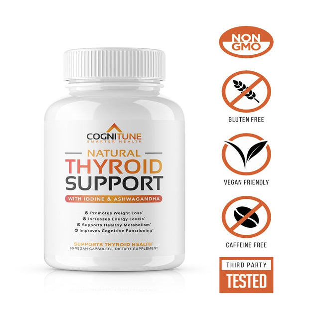 COGNITUNE Natural Thyroid Support for Energy & Metabolism with Iodine, Ashwagandha, Vitamin B12, Magnesium, Selenium & More