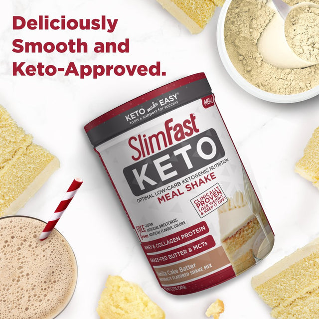 Slimfast Keto Meal Replacement Shake Powder, Vanilla Cake Batter, 12.2 Oz. Canister (10 Servings)