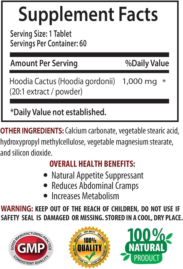 Hoodia Gordonii Appetite Suppressant - HOODIA CACTUS 20:1 EXTRACT - Fat Burner Supplement - Energy Booster Pills - Hoodia Gordonii Extract - Hoodia Supplement - Hoodia Gordonii Pills - 2B 120 Tablets