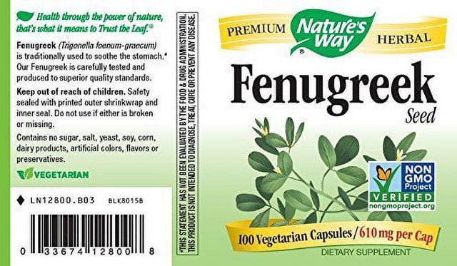 Nature'S Way Premium Herbal Fenugreek Seed 610 Mg per Vegetarian Capsule, 100 Count