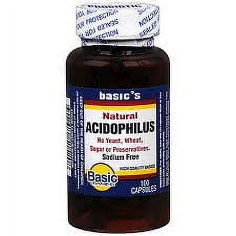 Basic Vitamins Natural Acidophilus Capsules, 100 Count