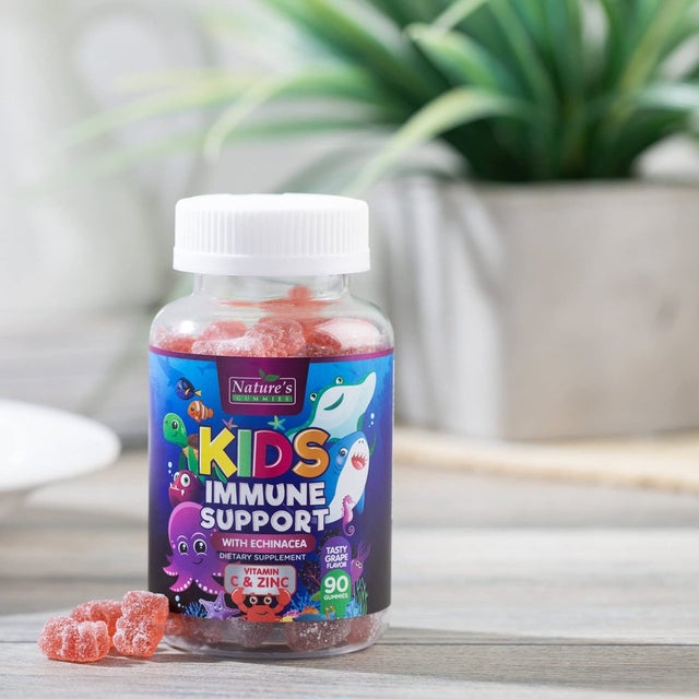 Kids Immune Support Gummies with Vitamin C, Zinc & Echinacea, Gluten Free & Non-Gmo Chewable Immune Support for Kids Gummy, Daily Childrens Immune Support Vitamins, Vegan, Berry Flavor - 90 Gummies