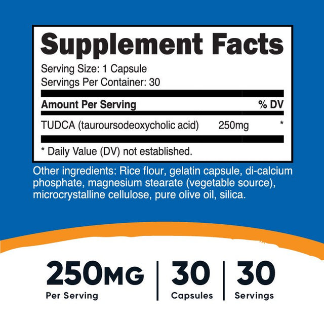 Nutricost Tudca 250Mg, 30 Capsules (Tauroursodeoxycholic Acid) Supplement