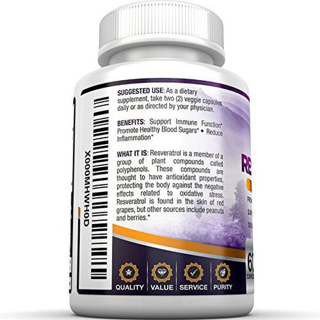 BRI Resveratrol - 1200Mg Potent Trans-Resveratrol Natural Antioxidant Supplement with Green Tea and Quercetin Promotes Anti-Aging, Heart Health, Brain Function and Immune System