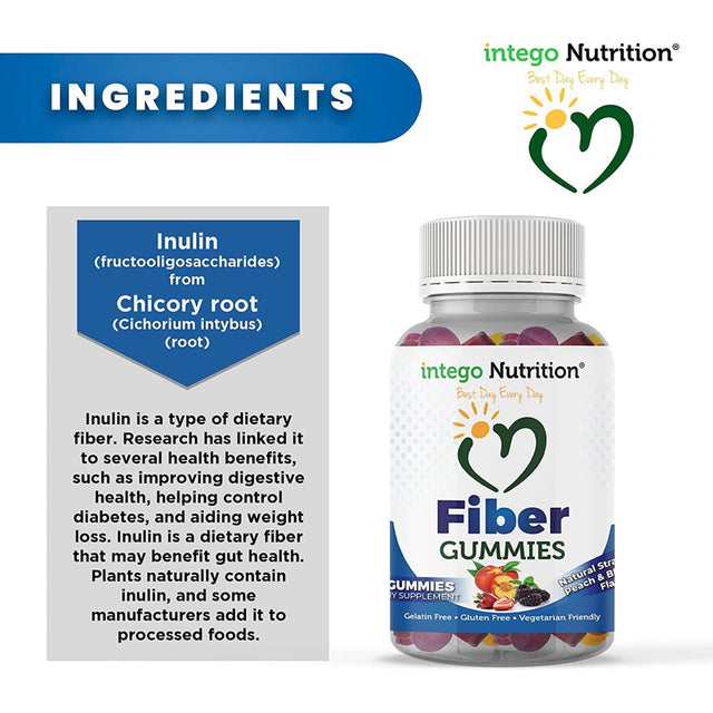 Intego Nutrition Dietary Fiber Supplement Gummies for Gut Health Support, 60 Count