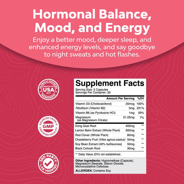 Complete Herbal Menopause Supplement for Women - Multibenefit Menopause Relief Hormone Balance for Women for Night Sweats Mood and More with Dong Quai Vitex Chaste Berry and Black Cohosh - Mini Caps