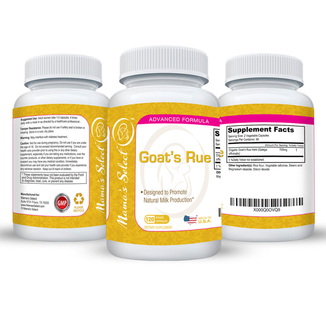 Mama'S Select Goat'S Rue - Organic Herbal Support for Lactation and Nursing - Drastically Increase Breast Milk Supply - Gluten Free, Dairy and Soy Free - 120 Vegetarian Capsules