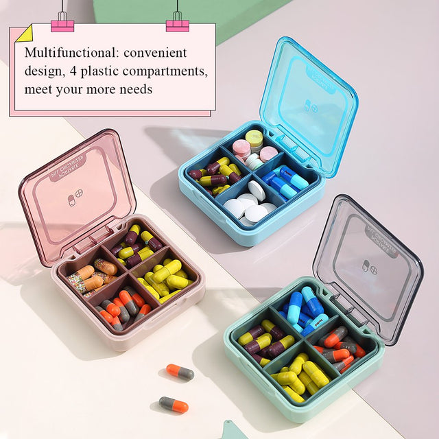 Reanea Travel Pill Organizer 3 Packs, Portable Small Medicine Box Daily Pill Case Dispenser for Vitamins Fish Oils,Travel Medicine Organizer