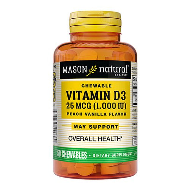 Mason Natural Vitamin D3 1000Iu Chewable Tablets, Peach Vanilla Flavor - 50 Ea