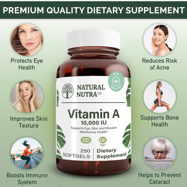 Natural Nutra Vitamin a 10,000 IU, Retinol Palmitate Dietary Supplement from Cod Liver Oil - 250 Softgels