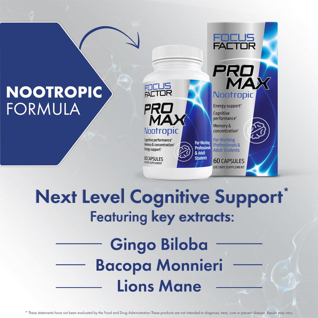 Focus Factor PRO MAX Brain Supplement - Nootropics Brain Health & Cognitive Support - 60Ct