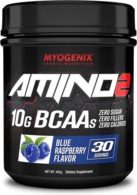 Myogenix Amino Acids BCAA Powder Supplement Amino2 Pre Workout Powder, Bcaas Amino Acids Supplement, Amino Energy Powder for Maximum Pump, Zero Sugar, Zero Calories & Zero Fillers (Blue Raspberry)