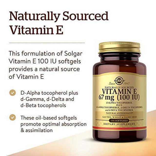 Naturally Sourced Vitamin E, 67 Mg (100 IU), 100 Softgels, Solgar