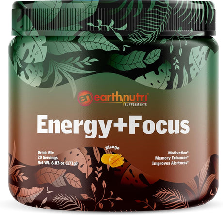 Energy + Focus, Energy Boost & Memory Enhancer with Acetyl L Carnitine Powder, L-Tyrosine, Peak02, Alphasize, Cognizin, Purcaf, and Theacrine, Mango - 20 Servings