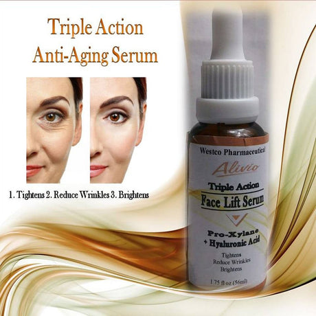 Alivio Triple Action Face Lift Serum - Pro-Xylane + Hyaluronic Acid; Tightens, Reduce Wrinkles & Brightens (Fragrance Free)