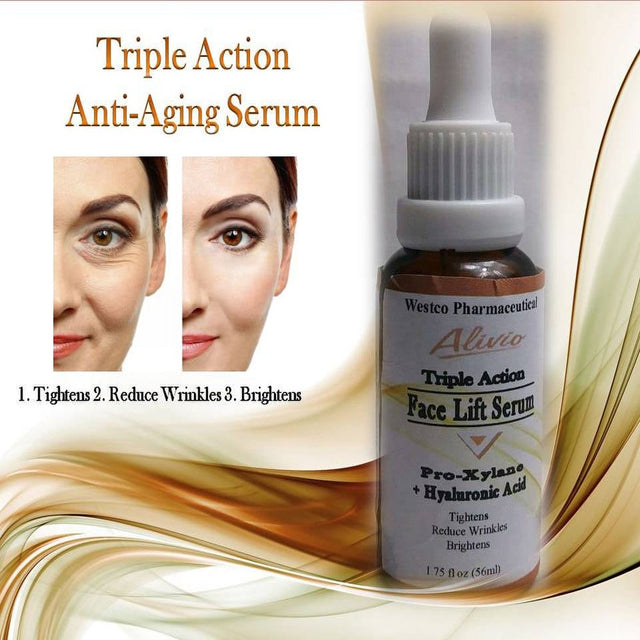 Alivio Triple Action Face Lift Serum - Pro-Xylane + Hyaluronic Acid; Tightens, Reduce Wrinkles & Brightens (Fragrance Free)