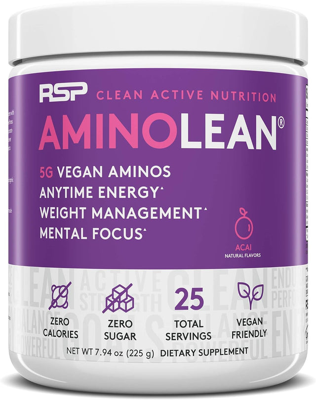 RSP NUTRITION Vegan Aminolean Pre Workout Energy (Acai 25 Servings) with Aminolean Recovery Post Workout Boost (Tropical Island Punch 30 Servings)