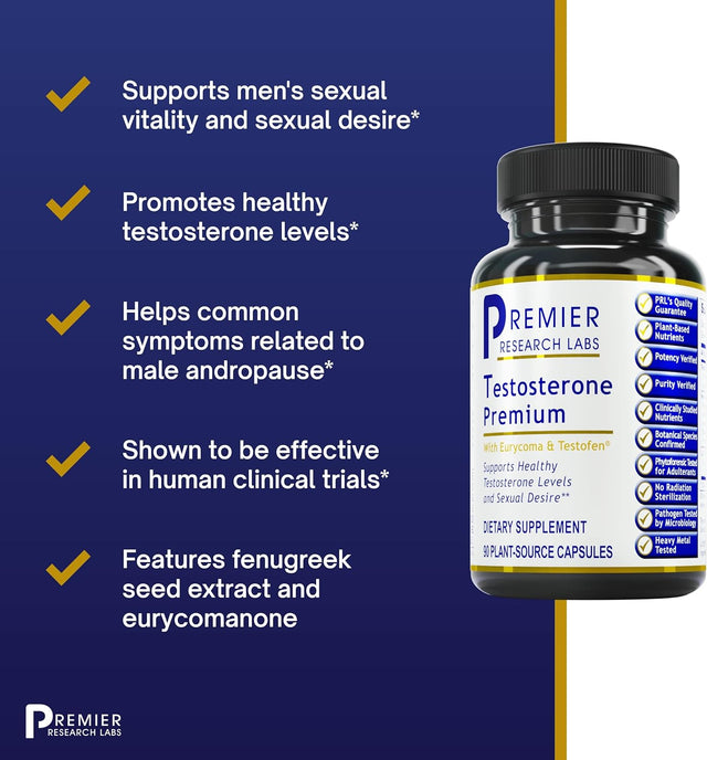 Premier Research Labs Testosterone Premium - for Vitality & Desire - with Saw Palmetto Berry, Maca & American Ginseng - Male Andropause Support - Vegan -90 Plant-Source Capsules