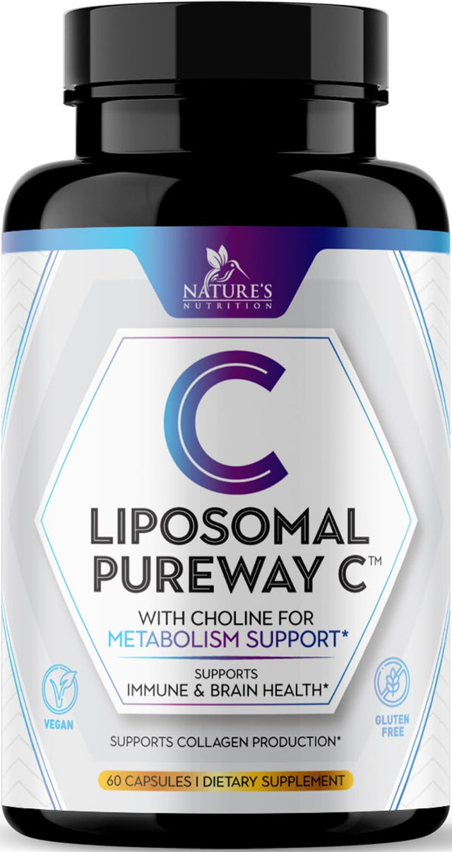 Liposomal Vitamin C Extra Strength 1000 Mg Pureway Vitamin C Supplement for Immune Support & Collagen Booster, Buffered Soluble Nature'S Liposome VIT C, Encapsulated for High Absorption - 60 Capsules