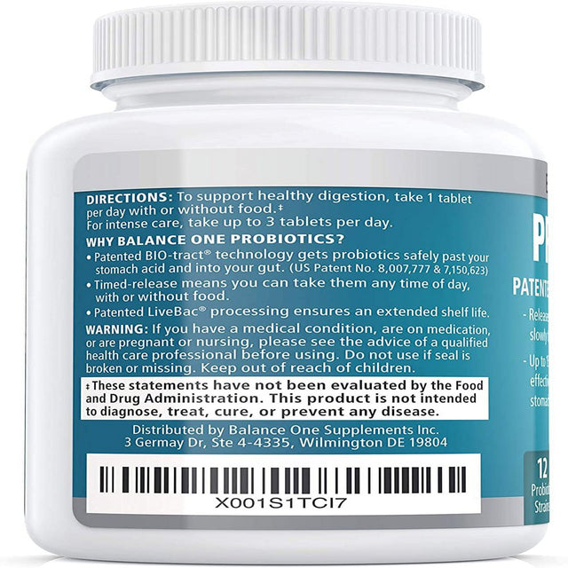 Balance ONE Probiotic, Daily Probiotics for Women & Men, Shelf Stable, 15 Billion Cfus with Prebiotics, 12 Probiotic Strains, Lactobacillus Plantarum Acidophilus & Paracasei, 60 Time-Release Tablets