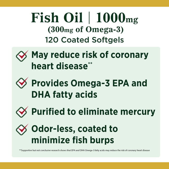 Nature'S Bounty Fish Oil with Omega 3 Softgels, 1000 Mg, 120 Ct