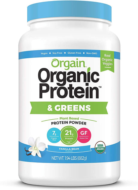 Orgain Organic Plant Based Protein & Greens Powder, Vanilla Bean - 1.94 Pound & Organic Plant Based Protein Powder, Creamy Chocolate Fudge - Vegan, Low Net Carbs, Non Dairy, 2.03 Pound